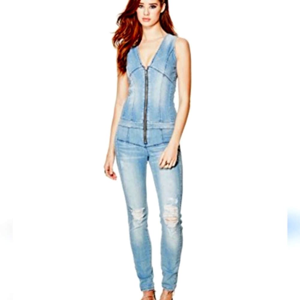 Guess Maxine Denim Jumpsuit - sleeveless/distressed